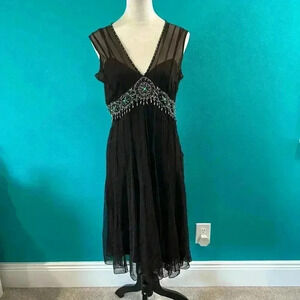 NWT ECI New York Brown Beaded Sleeveless Midi Dress Cocktail Party Size 6